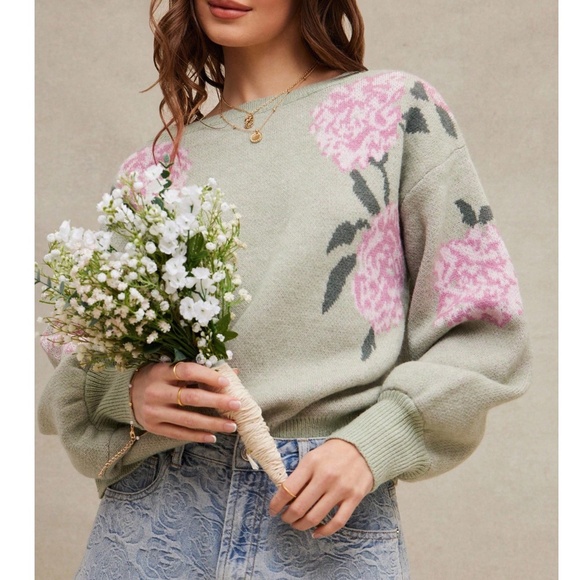 Cozy Floral Print Round Neck Loose Fit Sweater Top - Picture 3 of 11